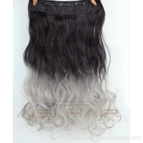 Aisi Hair Long Wavy 5 Clips In Hair Extensions Heat Resistant Synthetic Ombre Grey Hairpieces For African Women